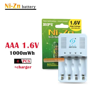 4 szt 1.6 v AAA 1000mWh akumulator nizn Ni-Zn aaa 1.5 v bateria zestaw +1 szt AA/AAA ładowarka
