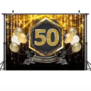 40th 50th Happy Birthday Party Background Photocall złoty połysk tort urodzinowy stół tło balony własne zdjęcia