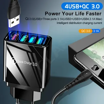 48W Quick Charger 3.0 USB Charger for Samsung A50 A70 iPhone 7 8 Huawei P20 Tablet QC 3.0 Fast Wall Charger US EU UK Plug Adapte