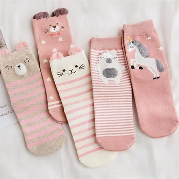 5 Par Nowych Ślicznych Skarpetek Kobiety Harajuku Animal Cartoon Piękne Bawełniane Skarpetki Meias Kawaii Frilly Socks Set Ladies Female Size34-40