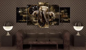 5 Szt Moda Ścienne Płótno Malarstwo Sztuka Abstrakcyjna Złoty Tekstury Zwierzę, Lew, Słoń, Nosorożec Nowoczesne Dekoracje Do Domu Bez Ramki