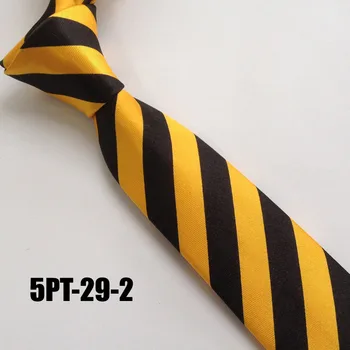 5 cm młodzi mężczyźni wąski krawat modny satyna paski krawat czarny z żółtymi paskami