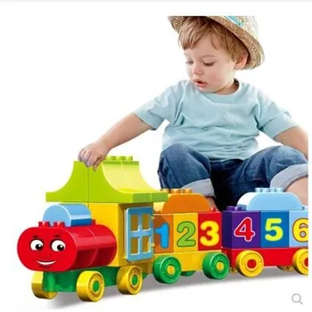 50szt duże rozmiary pokoje pociąg klocki liczbę cegieł szkolenia edukacyjne dla dzieci miejskie zabawki zgodne z Duplos dla dzieci