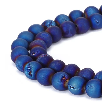 6 mm 8 mm 10 mm 12 mm kamień naturalny koraliki okrągły wspaniały matowy, niebieski matowy Drusy Agata luźne koraliki DIY biżuteria bransoletka