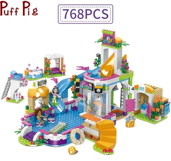 696 szt. przyjaciele Andrea Martin cyfry Heartlake basen letni bloki kompatybilne z cegły zabawki dla dziewczynek