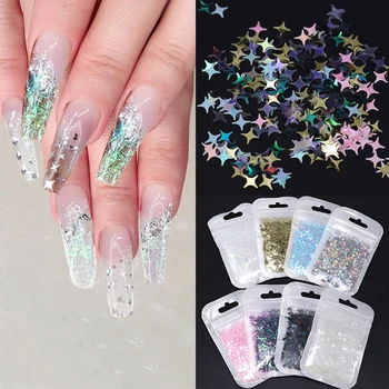 8 szt. Nail Art 3D Nail Art Decoration kolorowy brokat błyszczy Holographicss Star Flake Paillette Ongles DIY manicure paznokci