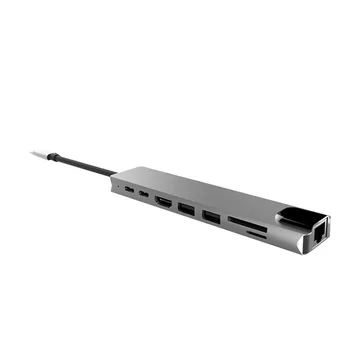 8 w 1 stop aluminium USB-C koncentrator 4K 30 Hz HD USB 3.0 zasilacz przenośny laptop PD ładowanie SD i czytnik kart TF RJ45 na magazynie