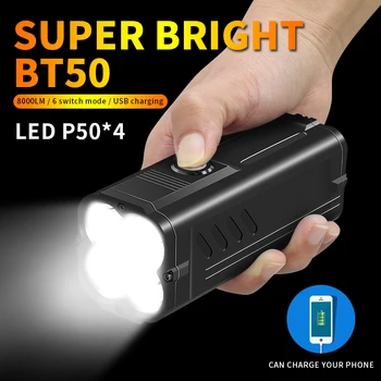 80W 8000LM latarka 4xP50 LED torch light USB 10400mAh Power Ladowanie telefonu Latarka 500m operator światła super jasne