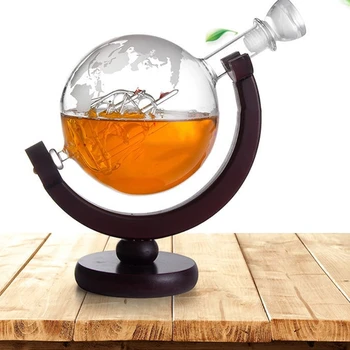 850 ml whisky karafka antyczny statek whisky dozownik do alkoholu Bourbon wódka wino szkło dzbanek Globus z drewnianą podstawą