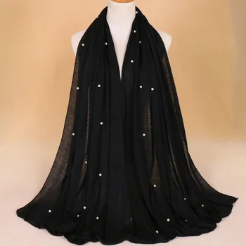 90*180 cm muzułmańskie kobiety Jersey hidżab szalik z pereł foulard femme musulman panie bawełna szal islamskie szali i okłady