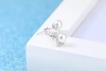 925 srebro moda trójkąt perły błyszczący Kryształ ladies ' Stud kolczyk kobiet biżuteria kobieta prezent hurtownia