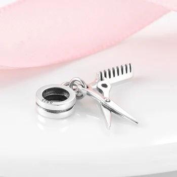 925 srebro narzędzia fryzjerskie nożyczki i grzebień subtelny naszyjnik koraliki biżuteria podejmowania fit oryginalna bransoletka Mikiwuu