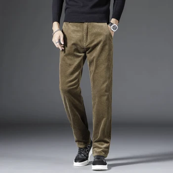 97% bawełna wygodne aksamitne męskie obcisłe proste spodnie jesienno - zimowa firmowa odzież haft biznesu dorywczo spodnie