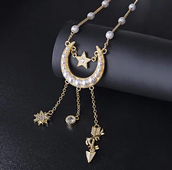 AAA jakość moda baroku dreamcatcher naszyjnik wykwintne mozaika wzór gwiazdy Księżyc pędzelkiem Perła wisiorek naszyjnik dla kobiet