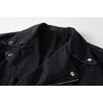 ABOORUN Mens Punk Denim Jacket Multi Multi Belt Biker Jeans Jacket Black Slim fit denim kurtka dla mężczyzn R2843
