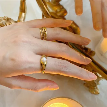 AOMU 2020 nowy 5 szt./kpl. Vintage temperament perła pierścienie zestaw prosty metal Złota fala Бисерное pierścień dla kobiet partii klasyczne biżuteria