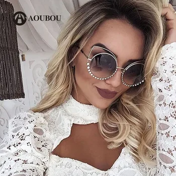 AOUBOU Brand Luxury Cat Eye okulary diamenty lustro okulary przeciwsłoneczne dla kobiet stal nierdzewna różowy poliwęglan Gafas Sol 7108