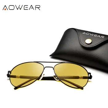 AOWEAR HD noktowizor męskie polaryzacyjne nocne jazdy lotnicze okulary dla mężczyzn kobiet lotnicze żółte odcienie okulary