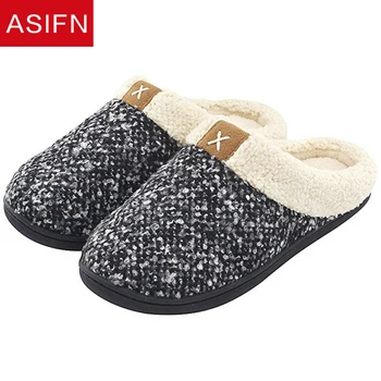 ASIFN Cozy Memory Foam futrzane kapcie dla mężczyzn domowa zima ciepłe, zimowe buty Męskie Indoor Man Basic Non-Slip Zapato De Hombre