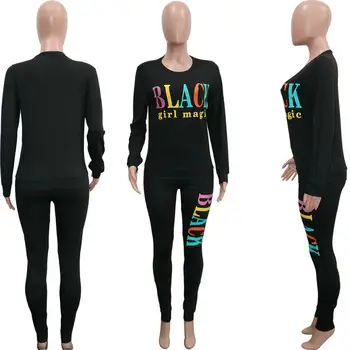 Adogirl Women Casual Letter Print Two Pieces Sets Long Sleeve Top Ołówek Spodnie Dres Fashion Home Suit Jogger Odzież Sportowa