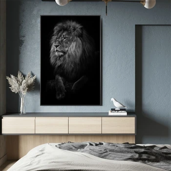 Afrykańska głowa dzikiego lwa płótno artystyczne plakaty i druki zwierzęta sztuka płótnie obrazy na ścianie sztuki czarne obrazy Domowy Wystrój ścian