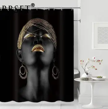 Afrykańskie dziewczyny prysznic kurtyny amerykańska ciemna skóra dziewczyna szablon wodoodporny multi-rozmiar Cortina De Bano wystrój łazienki z 12 hakami