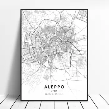 Aleppo, Damaszek, Syria Płótno Sztuka Mapa Plakat