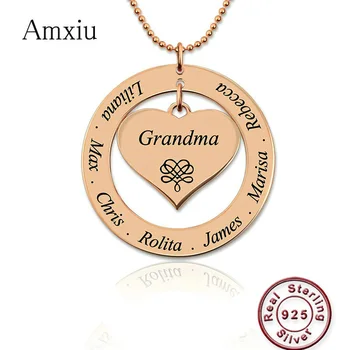 Amxiu spersonalizowane Srebrny naszyjnik 925 wygrawerować imię babcia mama pamiątka biżuteria wisiorek serce z dziecięcymi nazwiskami prezent na Dzień matki