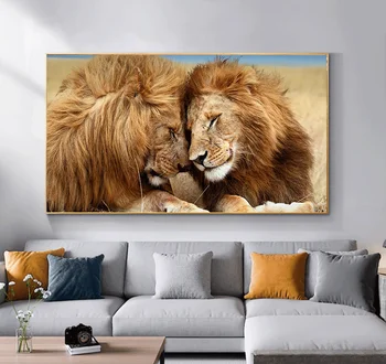 Animal Art Lion HD Print Canvas Painting Couple Lion Lovers minimalistyczne ścienne artystyczne reprodukcje i plakaty ścienne obrazy Home Wall Decor