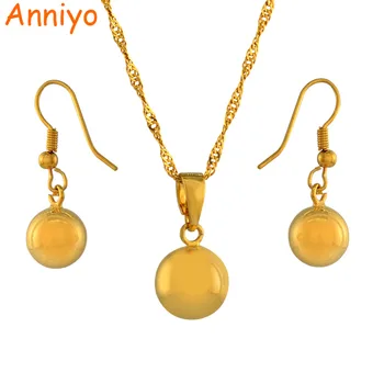Anniyo okrągły piłka wisiorek łańcuch naszyjnik kolczyki zestawy biżuterii złoty kolor koralików naszyjniki zestawy dla kobiet #200006