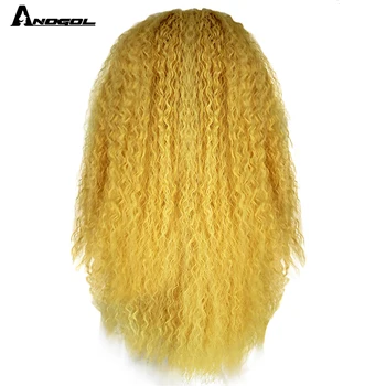 Anogol Free Part Red/Yellow Long Kinky Curly Wigs for White Women Blonde Mixed Brown syntetyczne koronki przodu peruka cosplay-imprezy