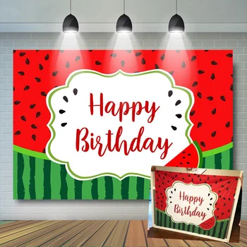 Arbuz urodziny banner czerwone i zielone tło letnie owoce arbuz dzieci dekoracje Urodzinowe
