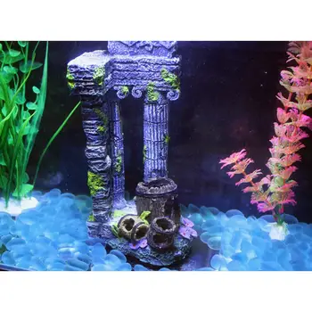 AsyPets Mini Resin Square Roman Column with Barrel Aquarium Fish Tank Landscape Decoration