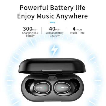 Awei T6C TWS Bluetooth, słuchawki bezprzewodowe ładowanie Mini In-ear 6D HiFI Bass Stereo Sound True Wireless słuchawki do telefonu gry