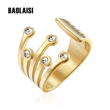 BAOLAISI pierścienie ze stali nierdzewnej dla kobiet styl klasyczny pierścionek cyrkonia złoty kolor moda biżuteria partia prezent pierścionki zaręczynowe