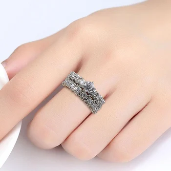 BIJOX STORY elegancki 925 srebro kobiece pierścień z AAA Cyrkon kamienie 2 w 1 biżuteria obrączki na ślub zaręczyny