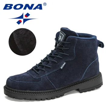 BONA 2020 nowe projektanci zamszowe ciepłe buty zimowe męskie buty zimowe obuwie robocze obuwie Męskie z wysokiej góry botki antypoślizgowe buty Mansculino