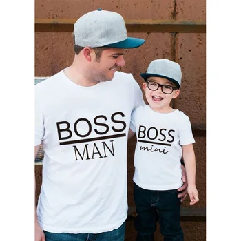 BOSS MAN and BOSS mini Little Family print Matching Father Son Kids Clothes Baby boy Father and Son Family Look letnia odzież