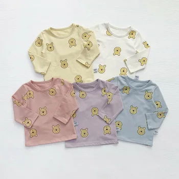 Baby Boys Girls Cute Bear Print Clothes Outfits Set bluzki z długim rękawem+spodnie+czapka 3szt Jesień Zima plac aksamitna ciepłe ubrania garnitur