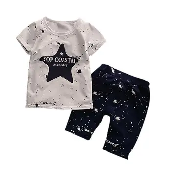 Baby Boys Kids Clothing Short Sleeve Dress Set Star Toddler Boys 2 Szt. Krótki Rękaw T-Shirt + Spodenki Dziecięce