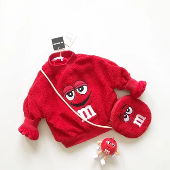 Baby New Winter Style Boys and Girls' Plush and Thickened Round Neck Lovely Baby Girl Sweatshirt with Bag