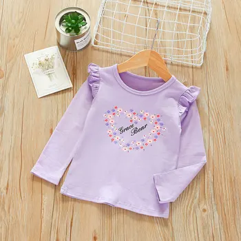 Bawełna dziewczyny koszulka moda miłość drukowania z długim rękawem Baby Kids Bottoming koszula dla odzieży dziecięcej nowa wiosna dziewczyna topy