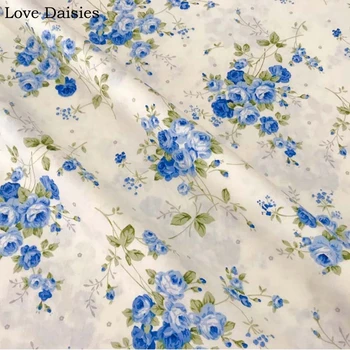 Bawełna twill pasterski różowy Błękitna róża kwiatowy kwiaty sprawdzić tkaniny do DIY łóżeczko pościel ubrania sukienka ręcznie rzemiosła wystrój