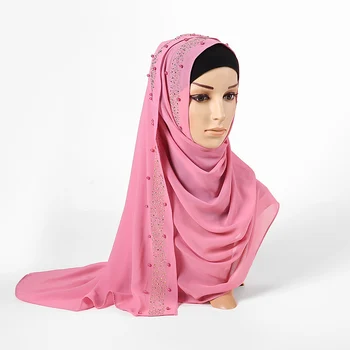 Bańka szyfon hidżab szalik diamentowy blask szali koraliki muzułmańskie chusty szaliki chusty perły okłady opaska na głowę chusty 10 szt./lot