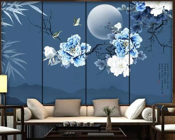 Beibehang tapety naścienne chiński styl bambusowe liście kwiaty piwonii i ptaki TV tło malowidła ścienne tapety 3d