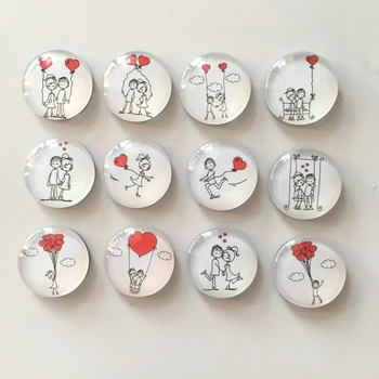 Bezpłatna wysyłka (12 szt./lot) Śliczne okrągłe, szklane, naklejki na lodówkę Magnes kreskówka wiadomość na prezent dekoracja domu