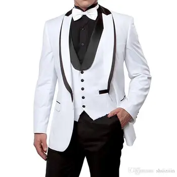 Białe biznesowe męskie stroje z czarnymi szczytowe лацканами szyte na zamówienie z trzech części ślub narzeczeni smokingi Trajes de hombre terno