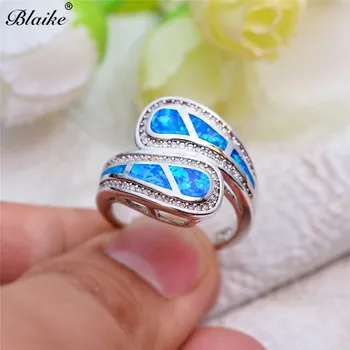 Blaike Urocze Białe Złoto Wypełniony Pierścień Niebieski/Biały Opal Pierścień Dla Kobiet Moda Inkrustowanie Cyrkon Pierścień Ślub Biżuteria Prezenty