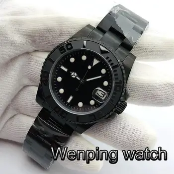Bliger 40mm Top Sterile Watch Black PVD Case szafirowe szkło ceramiczne oprawy czarna tarcza 24 Jewels NH35 mechanizm automatyczny zegarek