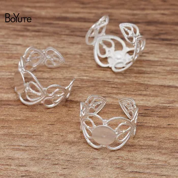 BoYuTe (20 szt./lot) metalowa mosiądz filigran serce pierścionek z 8 mm płaskim podstawą Diy ręcznie regulowane ustawienia pierścienia